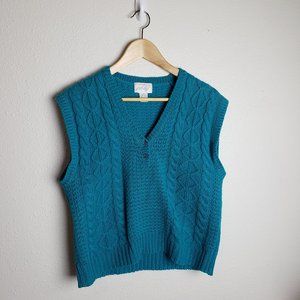 Vintage Lord & Taylor Teal Knit Wool Sweater Vest